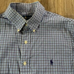 Ralph Lauren Mens Button Down Shirt Blue Gingham Check Long Sleeve Size L